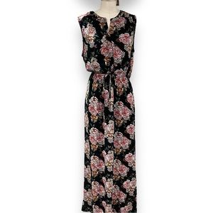 DR2 Floral Maxi Dress Sheer Overlay Side Slit with Pockets Women's Large
